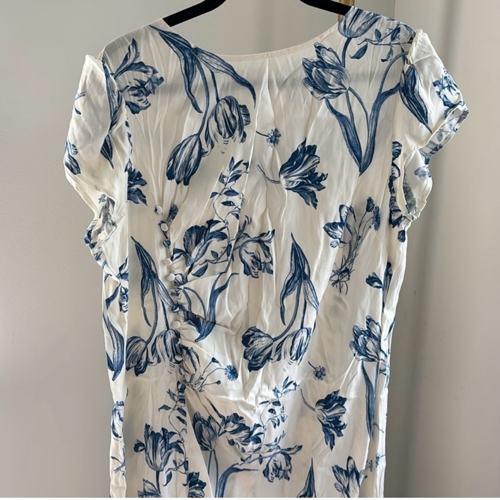 NWT Reformation Frasier Short Sleeve Midi Dress in Lise White Blue Size 18 - Picture 2 of 6